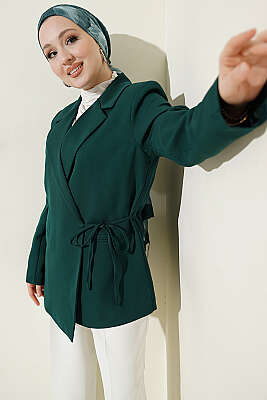 Yan İp Bağlamalı Kruvaze Blazer Ceket Zümrüt - MD TREND