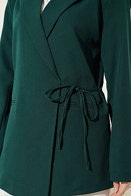 Yan İp Bağlamalı Kruvaze Blazer Ceket Zümrüt - Ceket