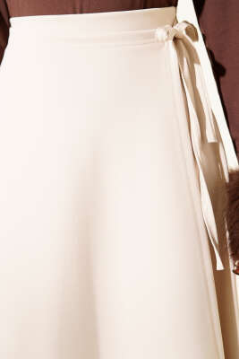 Yan İp Kuşaklı Scuba Etek Bej - Etek