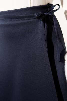 Yan İp Kuşaklı Scuba Etek Lacivert - Etek