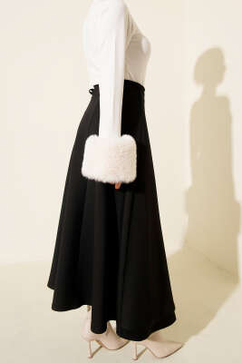 Yan İp Kuşaklı Scuba Etek Siyah - Etek