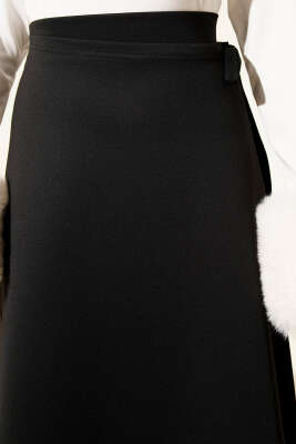 Yan İp Kuşaklı Scuba Etek Siyah - Etek