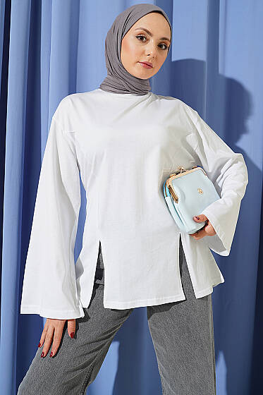 Yan İpli Yırtmaçlı Tunik Ekru - Tunik