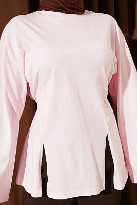 Yan İpli Yırtmaçlı Tunik Pembe - Tunik