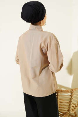 Yan Kemer Detaylı Gömlek Bej - Gömlek