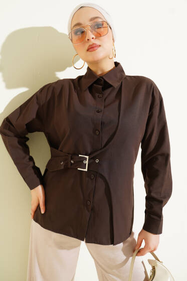 Yan Kemer Detaylı Gömlek Kahve - Gömlek