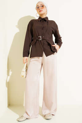 Yan Kemer Detaylı Gömlek Kahve - Gömlek