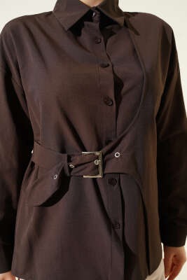 Yan Kemer Detaylı Gömlek Kahve - Gömlek