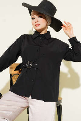 Yan Kemer Detaylı Gömlek Siyah - Gömlek