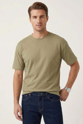 Yan Kesikli Basic Erkek T-Shirt Çağla Yeşili 