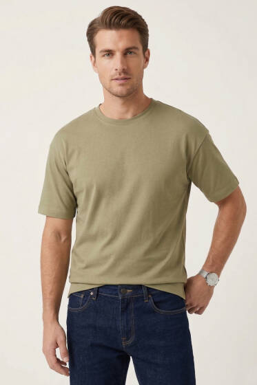 Yan Kesikli Basic Erkek T-Shirt Çağla Yeşili - Erkek T-shirt