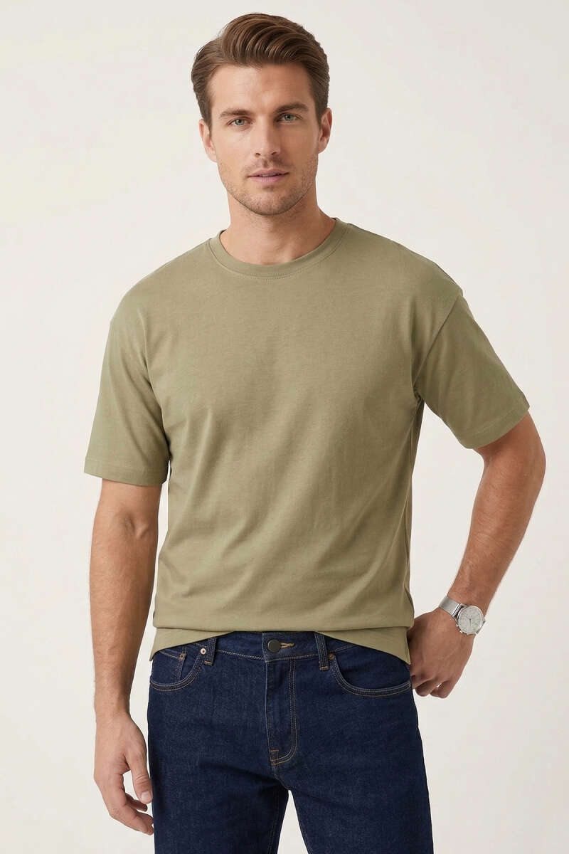 Yan Kesikli Basic Erkek T-Shirt Çağla Yeşili