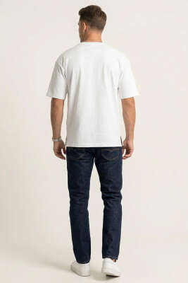 Yan Kesikli Basic Erkek T-Shirt Ekru - Erkek T-shirt