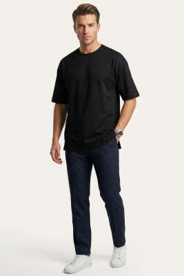 Yan Kesikli Basic Erkek T-Shirt Siyah - Babalar Günü