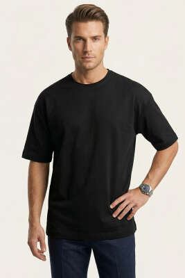 Yan Kesikli Basic Erkek T-Shirt Siyah - MARRAKECH