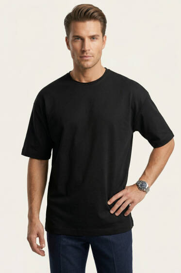 Yan Kesikli Basic Erkek T-Shirt Siyah - Erkek T-shirt