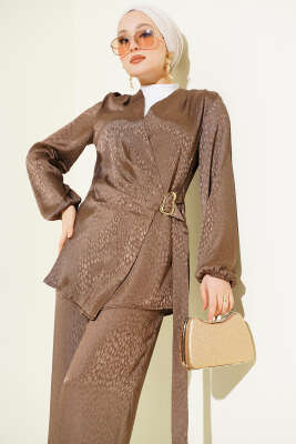 Yan Kuşaklı Tokalı Jakar İkili Takım Kahve - İkili Takım