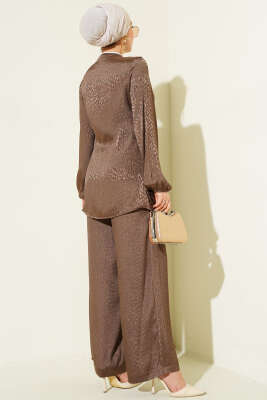 Yan Kuşaklı Tokalı Jakar İkili Takım Kahve - İkili Takım