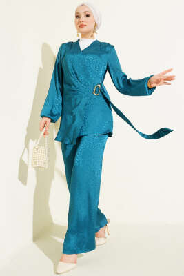 Yan Kuşaklı Tokalı Jakar İkili Takım Petrol Yeşili - BERAT TEKSTİL