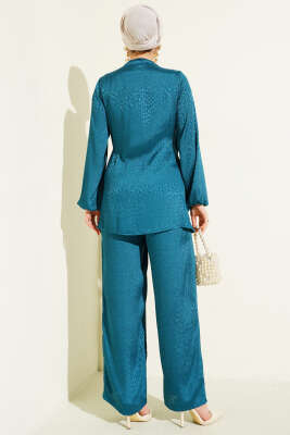 Yan Kuşaklı Tokalı Jakar İkili Takım Petrol Yeşili - İkili Takım