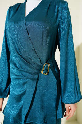 Yan Kuşaklı Tokalı Jakar İkili Takım Petrol Yeşili - İkili Takım