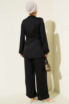 Yan Kuşaklı Tokalı Jakar İkili Takım Siyah - İkili Takım