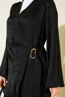 Yan Kuşaklı Tokalı Jakar İkili Takım Siyah - İkili Takım