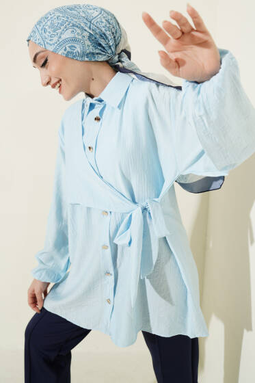 Yan Parça Bağlamalı Salaş Gömlek Bebe Mavi - Gömlek
