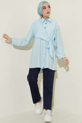 Yan Parça Bağlamalı Salaş Gömlek Bebe Mavi - Gömlek