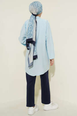 Yan Parça Bağlamalı Salaş Gömlek Bebe Mavi - Gömlek