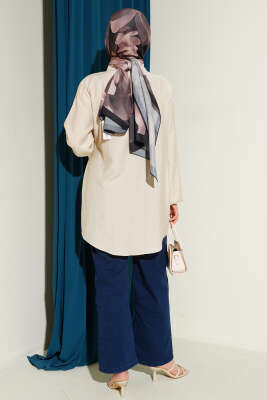 Yan Parça Bağlamalı Salaş Gömlek Bej - Gömlek