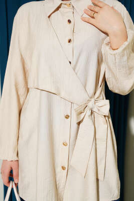 Yan Parça Bağlamalı Salaş Gömlek Bej - Gömlek