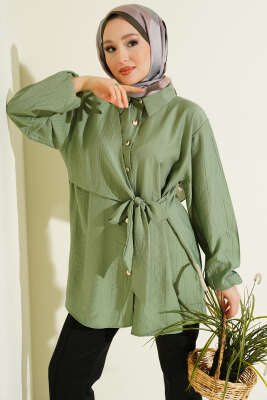 Yan Parça Bağlamalı Salaş Gömlek Çağla Yeşili - NEVA MODA
