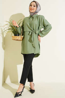 Yan Parça Bağlamalı Salaş Gömlek Çağla Yeşili - Gömlek