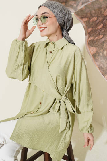 Yan Parça Bağlamalı Salaş Gömlek Çağla Yeşili - Gömlek
