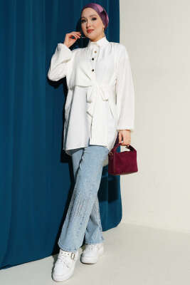 Yan Parça Bağlamalı Salaş Gömlek Ekru - Gömlek