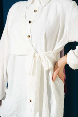 Yan Parça Bağlamalı Salaş Gömlek Ekru - Gömlek