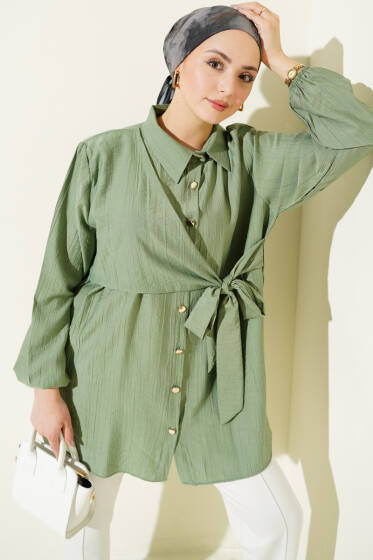 Yan Parça Bağlamalı Salaş Gömlek Haki - Gömlek