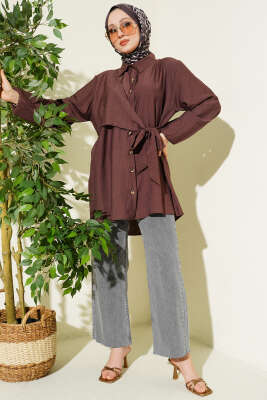 Yan Parça Bağlamalı Salaş Gömlek Kahve - Gömlek