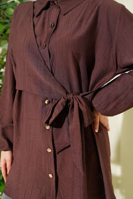 Yan Parça Bağlamalı Salaş Gömlek Kahve - Gömlek