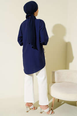 Yan Parça Bağlamalı Salaş Gömlek Lacivert - Gömlek