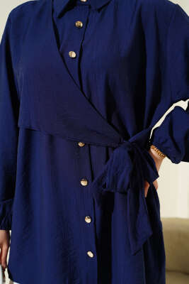 Yan Parça Bağlamalı Salaş Gömlek Lacivert - Gömlek