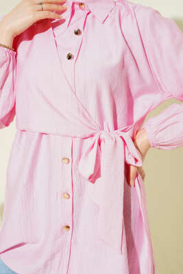 Yan Parça Bağlamalı Salaş Gömlek Pembe - Gömlek