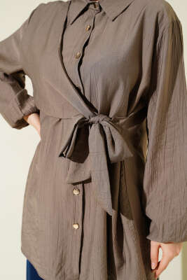 Yan Parça Bağlamalı Salaş Gömlek Vizon - Gömlek