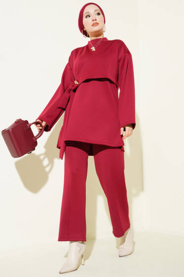 Yan Parça Bağlamalı Scuba İkili Takım Bordo - İkili Takım