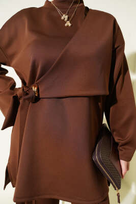 Yan Parça Bağlamalı Scuba İkili Takım Kahve - İkili Takım