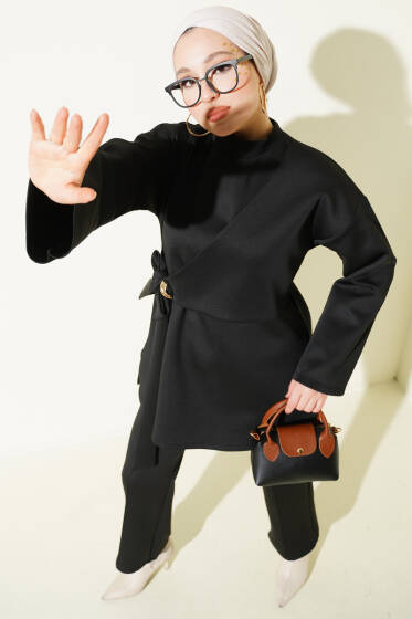 Yan Parça Bağlamalı Scuba İkili Takım Siyah - İkili Takım