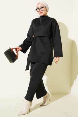 Yan Parça Bağlamalı Scuba İkili Takım Siyah - İkili Takım