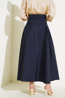 Yan Pileli Kloş Etek Lacivert - Uzun Etek