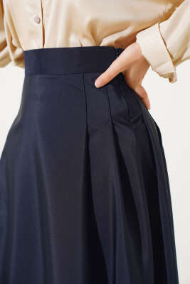 Yan Pileli Kloş Etek Lacivert - Uzun Etek